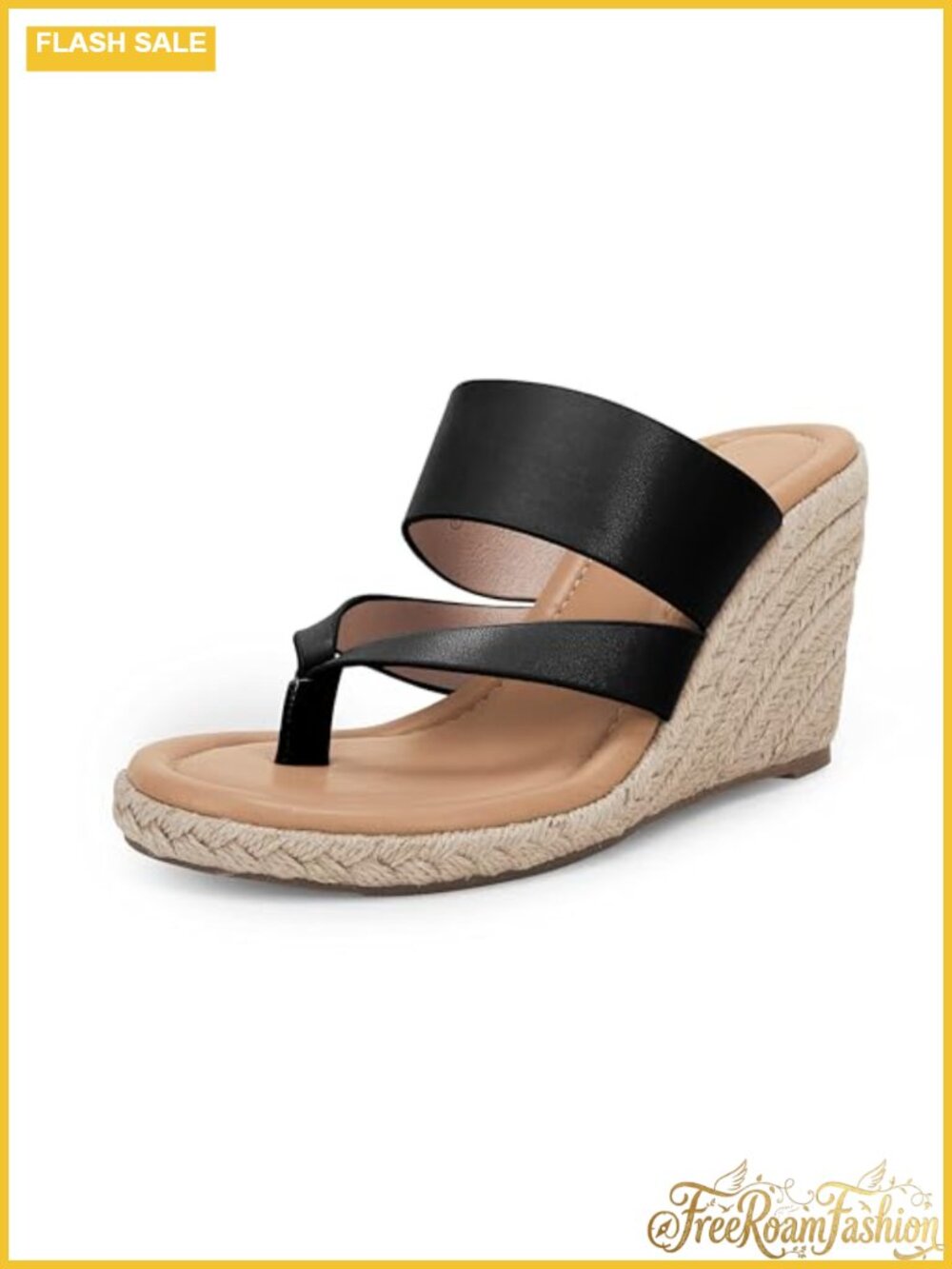 Coutgo Women's Espadrille Wedge Platform Sandals Vegan Leather Slide Flip Flops